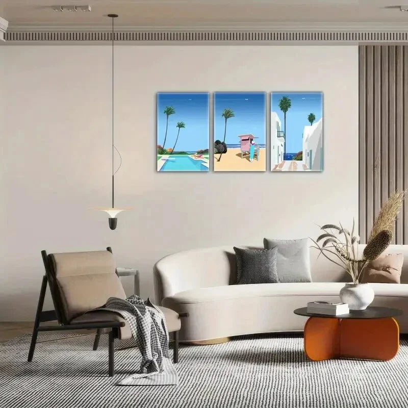 3pcs Blue Landscape Decoration Poster Scenery Metal Print Ready to Hang Art