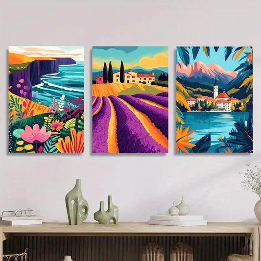 3pcs Countryside farmhouse art, ocean, Metal Print Ready to Hang Art