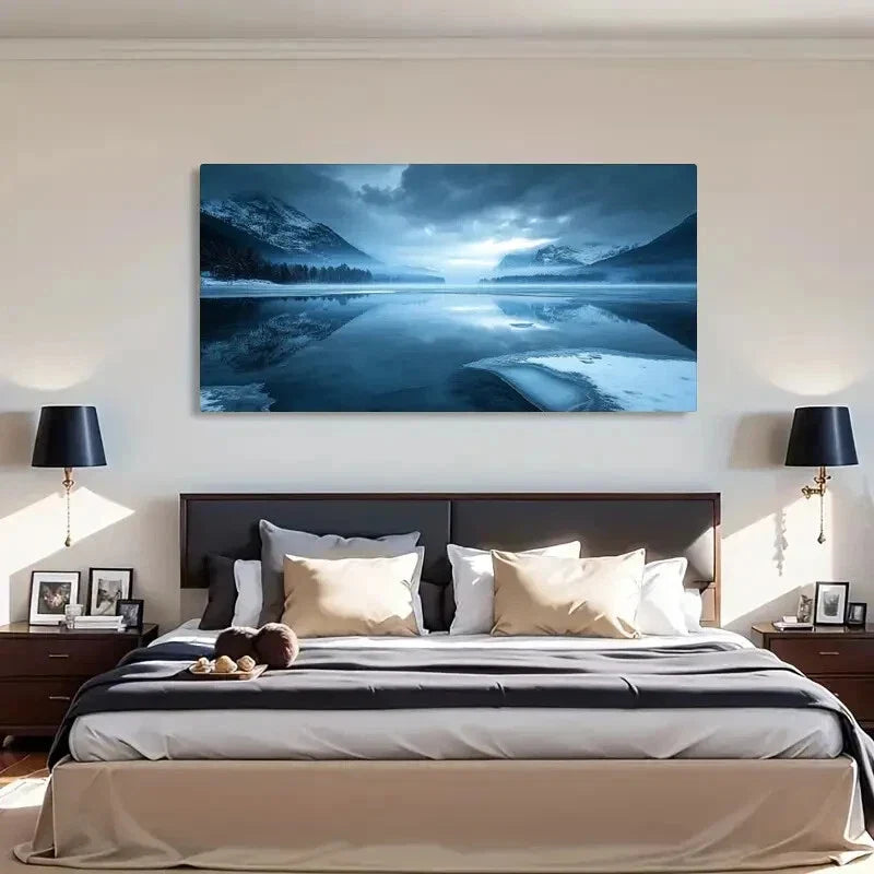 Moonlit Lake Deco Darkness Wall Art Canvas Office Home Room Framed 120x60cm