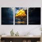 3pcs Magnificent Tree with Glowing Leaves Metal Print Ready to Hang Art