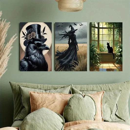 3pcs Blackbird Halloween Metal Print Ready to Hang Art