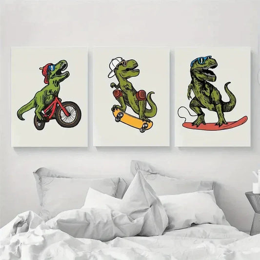3pcs Playroom Surf Skateboards Metal Print Ready to Hang Art
