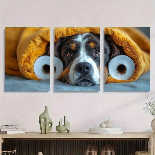 3pcs Bernard Dog Humorous Whimsical Animal Metal Print Ready to Hang Art