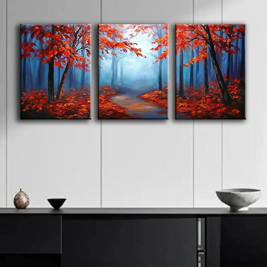 3pcs Autumn Forest Red Leaf Nature Peace Perfect Wall Art Set Canvas Framed 40x60cm - High Quality Print 100% Australian Made Wall Canvas Ready to Hang