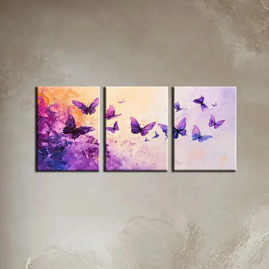 3pcs Vibrant Purple Butterfly Metal Print Ready to Hang Art