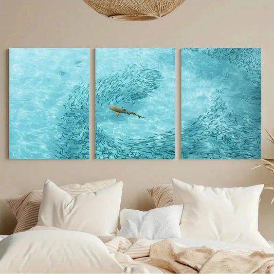 3pcs Aerial Tropical Beach House Metal Print Ready to Hang Art