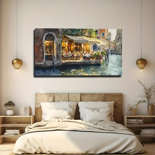 Lakeside Restaurant Modern Wall Art Canvas Office Home Room Framed 120x60cm