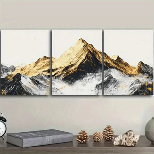 3pcs  Golden and Silver Mountains, Art  Metal Print Ready to Hang Art