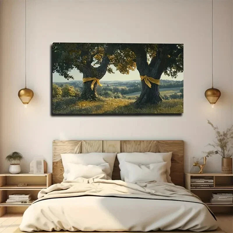 Eye-Catching Yellow Ribbcons Wall Art Canvas Office Home Room Framed 120x60cm