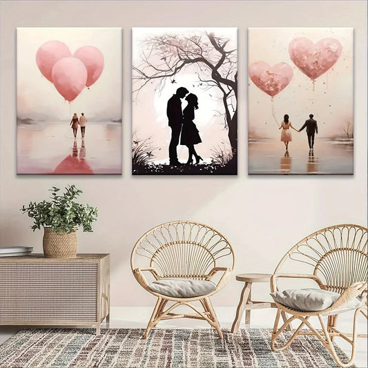 3pcs Modern Love and Balloons Metal Print Ready to Hang Art