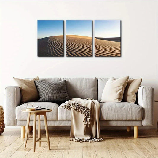 3pcs Desert Painting Blue Sky White Clouds Metal Print Ready to Hang Art