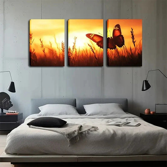 3pcs beautiful floral gloss butterfly  Wall Art Set Canvas Framed 40x60cm - High Quality Print 100% Australian Made Wall Canvas Ready to Hang