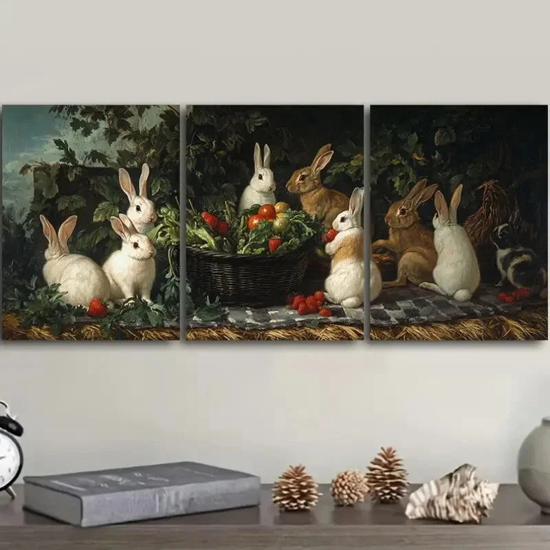 3pcs Rabbit farm ( Wall Art Set Canvas Framed 40x60cm - High Quality Print 100% Australian Made Wall Canvas Ready to Hang