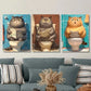 3pcs Whimsical Cat Animal Toilet Reading Metal Print Ready to Hang Art