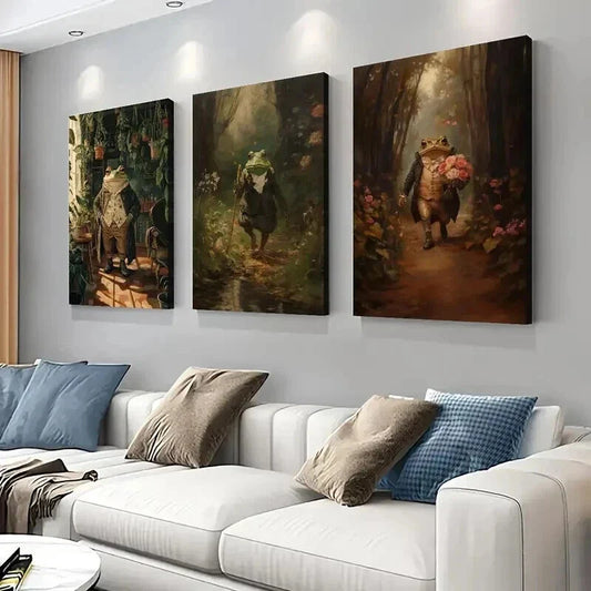 3pcs Hobbit Amphibian & Botanist Frog Wall Art Set Canvas Framed 40x60cm - High Quality Print 100% Australian Made Wall Canvas Ready to Hang