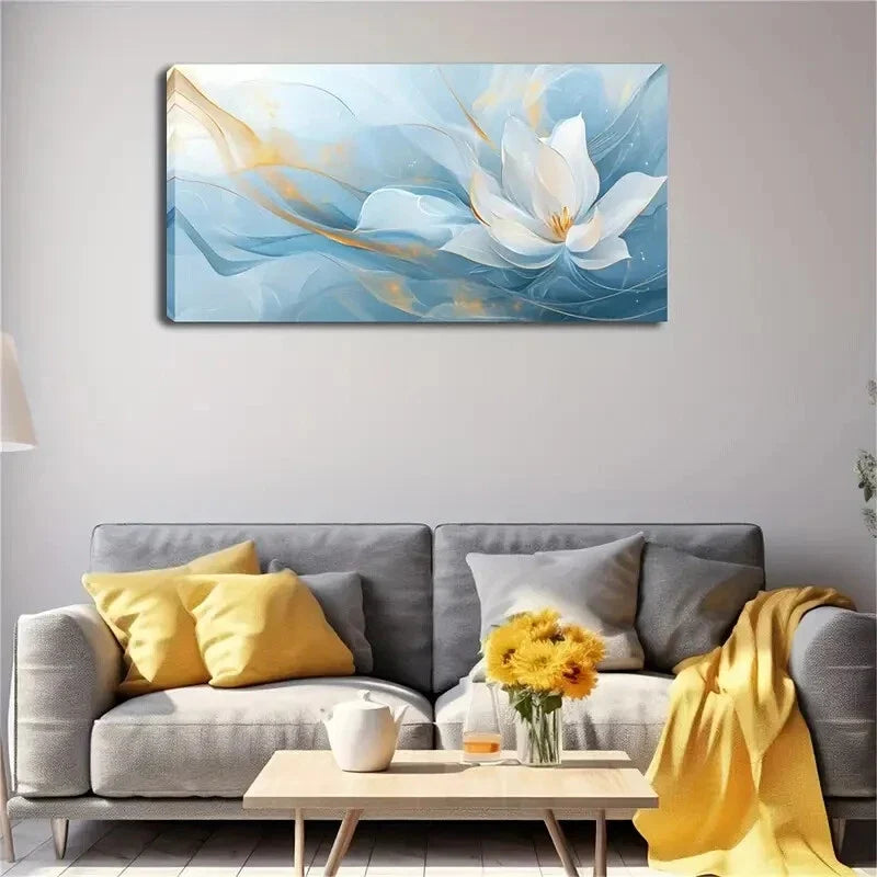 White for Lotus Flower Modern Wall Art Canvas Office Home Room Framed 120x60cm.