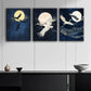 3pcs Cranes Fly Under the Moon Nature Perfect Wall Art Set Canvas Framed 40x60cm - High Quality Print 100% Australian Made Wall Canvas Ready to Hang