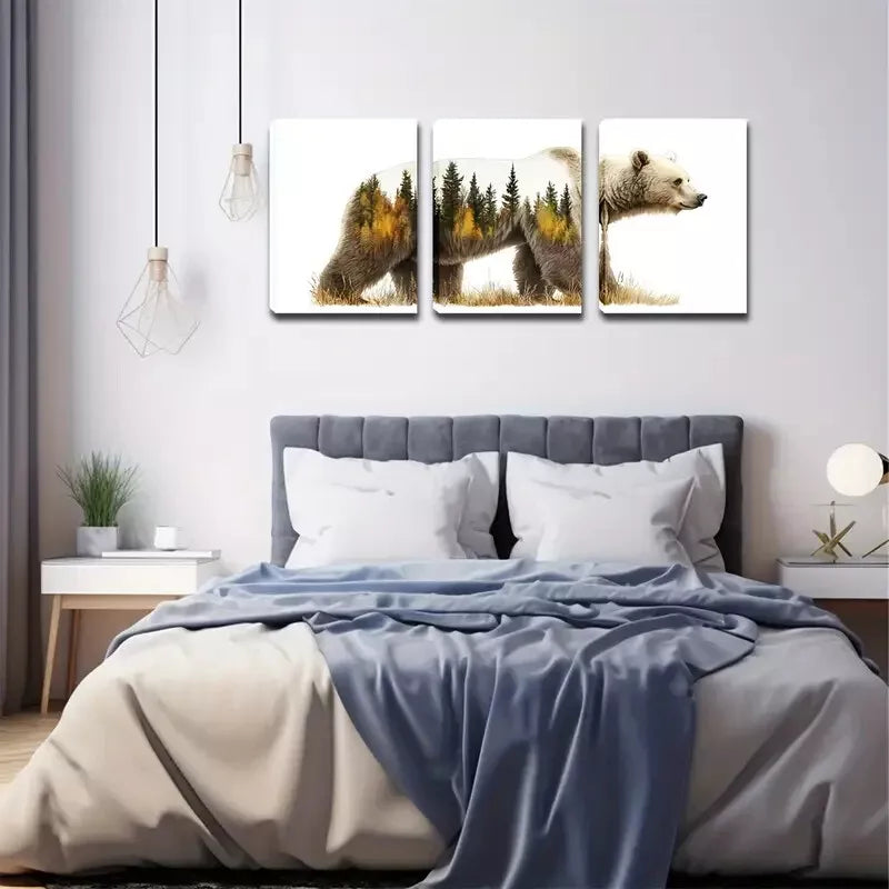 3pcs Majestic Bear Forest Close-Up  Wall Art Set Canvas Framed 40x60cm - High Quality Print 100% Australian Made Wall Canvas Ready to Hang