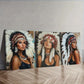 3pcs Indian girls wear feathered headdresses  Wall Art Set Canvas Framed 40x60cm - High Quality Print 100% Australian Made Wall Canvas Ready to Hang