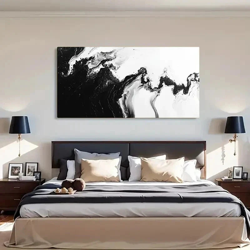 Black & White Bold Contrast Wall Art Canvas Office Home Room Framed 80x45cm