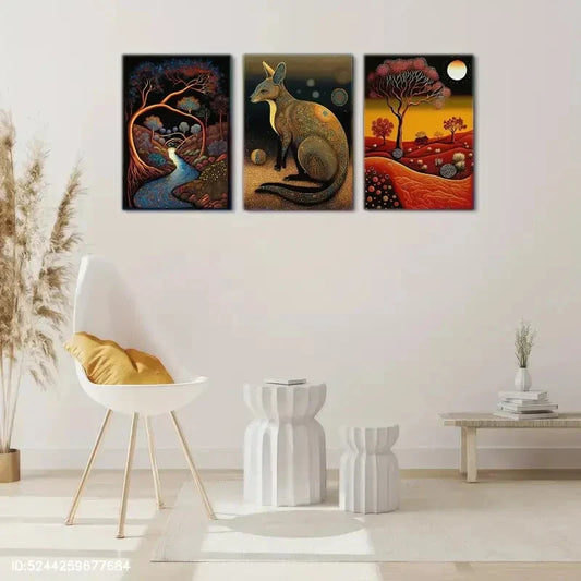 3pcs Space Kangaroo Animal Portrait Art Poster Metal Print Ready to Hang Art