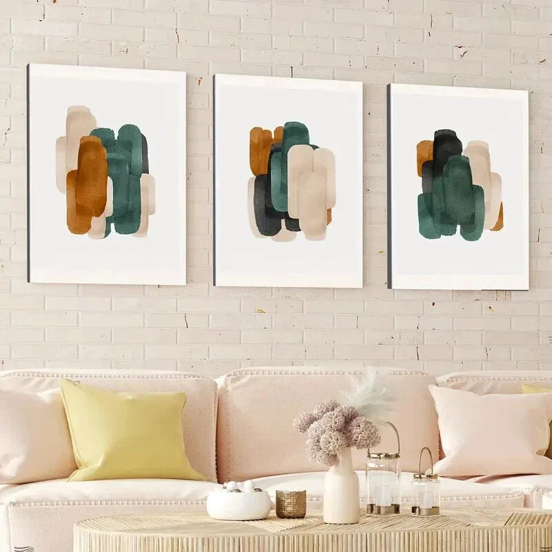 3pcs Abstract Geometric Brush Stroke Gold & Blue Wall Art Set Canvas Framed 40x60cm - High Quality Print 100% Australian Made Wall Canvas Ready to Hang