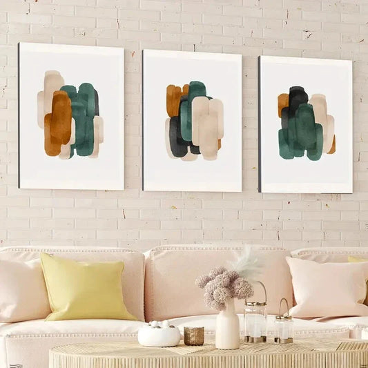 3pcs Abstract Geometric Brush Stroke Gold & Blue Wall Art Set Canvas Framed 40x60cm - High Quality Print 100% Australian Made Wall Canvas Ready to Hang