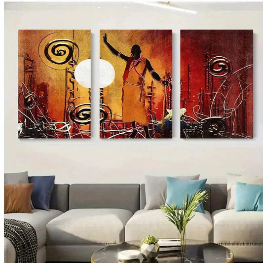 3pcs Cultural Dance, Bold Geometric Elements Metal Print Ready to Hang Art