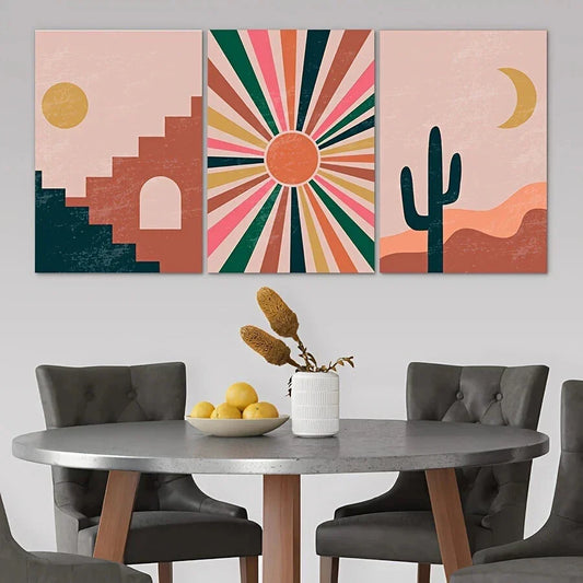 3pcs Aesthetic Illustrations Bohemian Style Metal Print Ready to Hang Art