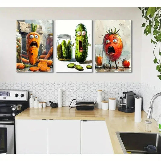 3pcs   CCute Cool Vegetable Food Modern Metal Print Ready to Hang Art