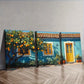 3pcs Orange Tree In Front Of A Blue House   Wall Art Set Canvas Framed 40x60cm - High Quality Print 100% Australian Made Wall Canvas Ready to Hang