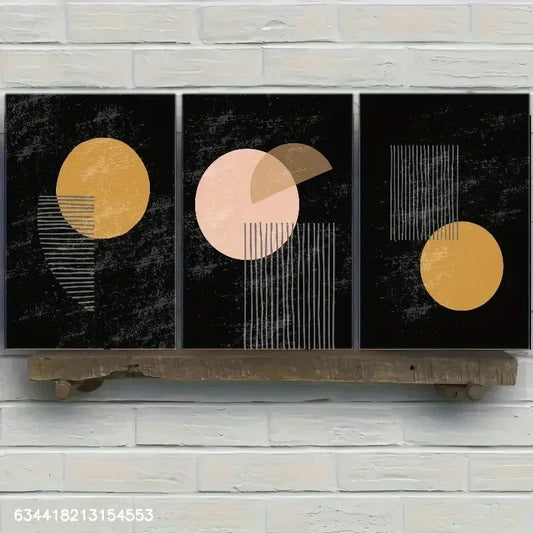 3pcs Decorative Poster with Geometric Patterns Metal Print Ready to Hang Art