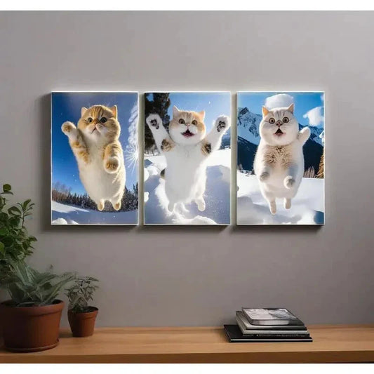 3pcs  Orange Kittens in Winter Metal Print Ready to Hang Art