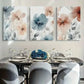 3pcs Elegant Watercolor Flowers In Pink BlueMetal Print Ready to Hang Art