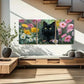 3pcs Black Cat Among Colorful Flowers Floral Metal Print Ready to Hang Art