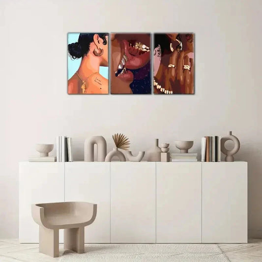 3pcs Exquisite Female Fashion Portrait Art Poster Metal Print Ready to Hang Art