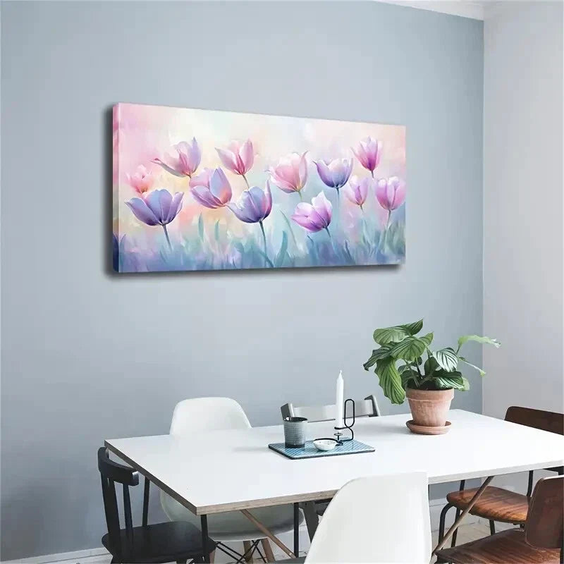 A Dreamlike Sea Of Tulips Wall Art Canvas Office Home Room Framed 120x60cm