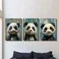 3pcs Cute panda imitation wood board Metal Print Ready to Hang Art