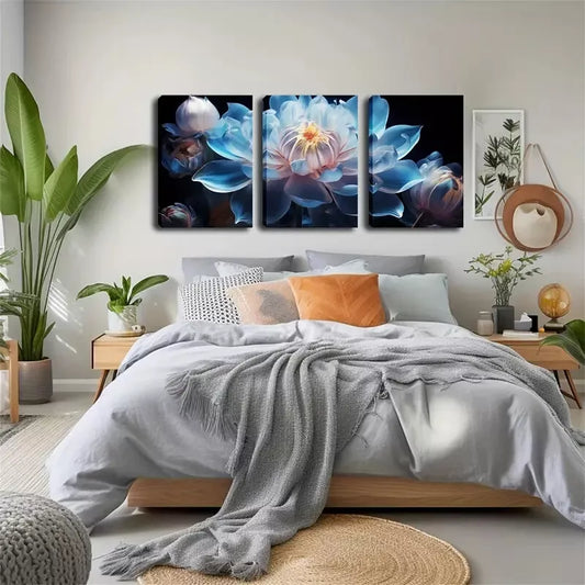 3pcs Exquisite Design Blooming White for Lotus   Wall Art Set Canvas Framed 40x60cm - High Quality Print 100% Australian Made Wall Canvas Ready to Hang