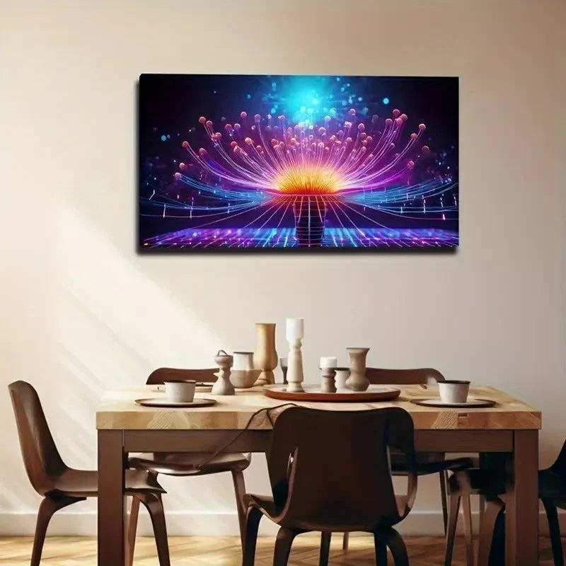 Vibrant Neon Flower Glowing Wall Art Canvas Office Home Room Framed 120x60cm