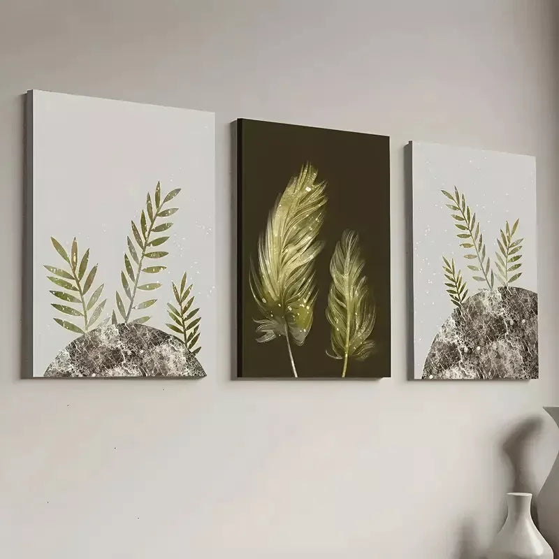 3pcs Modern Style Simple Natural Plant Leaf Wall Art Set Canvas Framed 40x60cm - High Quality Print 100% Australian Made Wall Canvas Ready to Hang