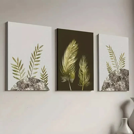3pcs Modern Style Simple Natural Plant Leaf Wall Art Set Canvas Framed 40x60cm - High Quality Print 100% Australian Made Wall Canvas Ready to Hang