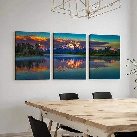 3pcs Mountains, Lakes, Sunset Wall Art Set Canvas Framed 40x60cm - High Quality Print 100% Australian Made Wall Canvas Ready to Hang