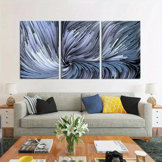 3pcs Gorgeous Petard Gray & White Lines Design Metal Print Ready to Hang Art