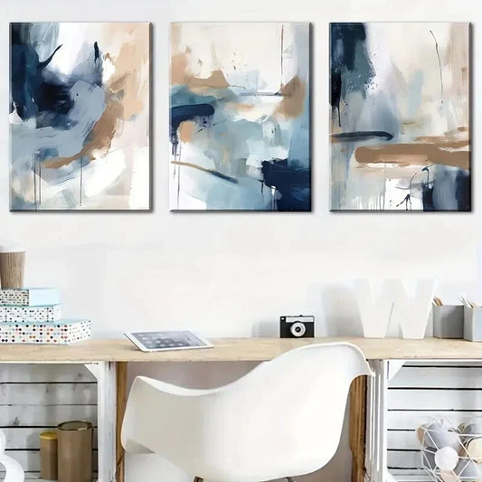 3pcs Vibrant Navy Blue Abstract Geometric Metal Print Ready to Hang Art