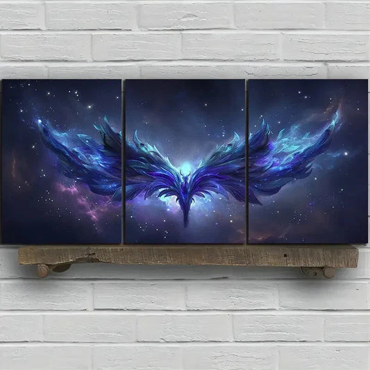 3pcs Nebula Purple & Blue Wings Metal Print Ready to Hang Art
