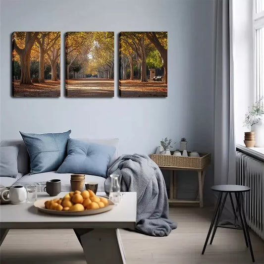 3pcs  Autumn Road On Both Sides Of Trees   Wall Art Set Canvas Framed 40x60cm - High Quality Print 100% Australian Made Wall Canvas Ready to Hang