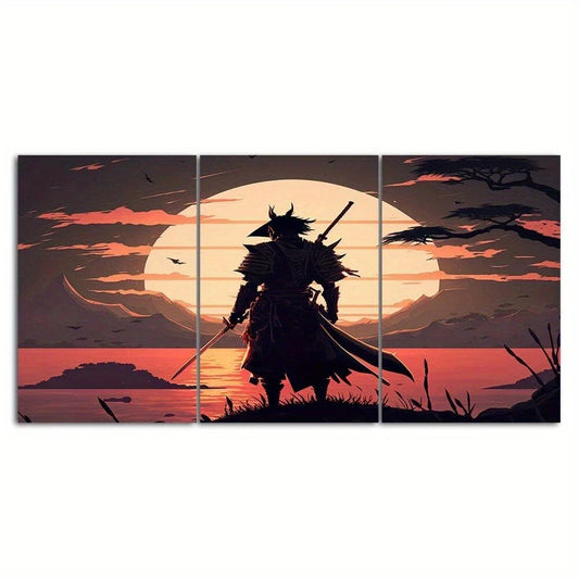 3pcs Samurai Tree Black and White Metal Print Ready to Hang Art
