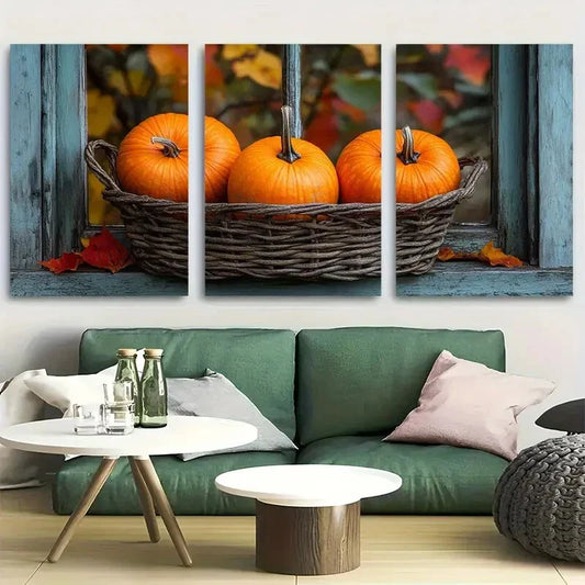 3pcs Fall farmhouse pumpkin decor Metal Print Ready to Hang Art