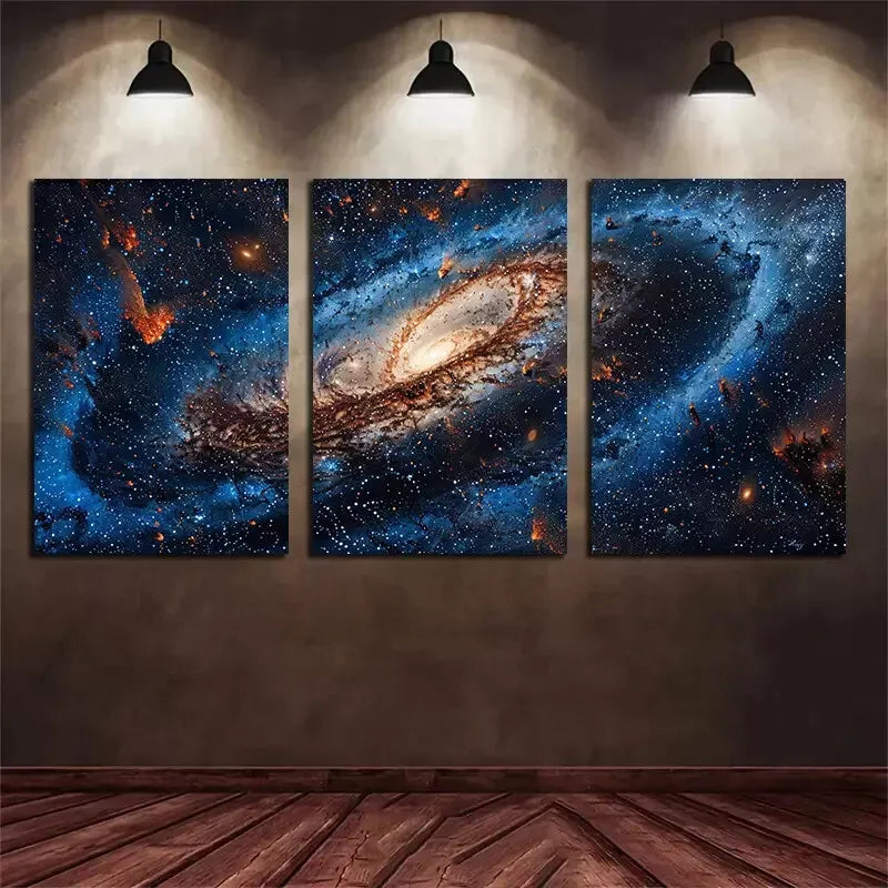 3pcs Blue Galaxy Background with Stars and A Big Milky Way Canvas Framed 40x60cm - High Quality Print 100% Australian Made Wall Canvas Ready to Hang